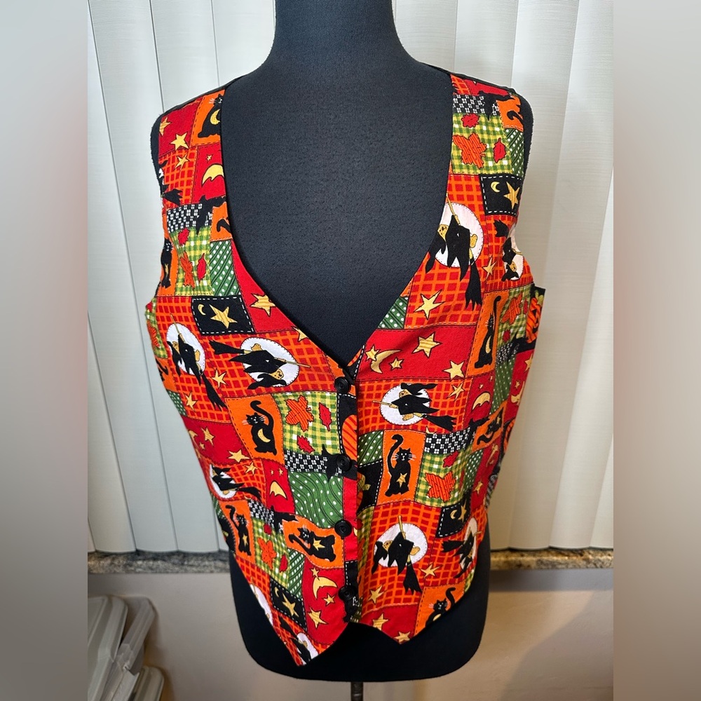 Basic Editions Halloween vest patchwork design bl… - image 6